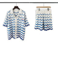Casablanca Gradient Blue Wave Knit Set - White / Royal Blue