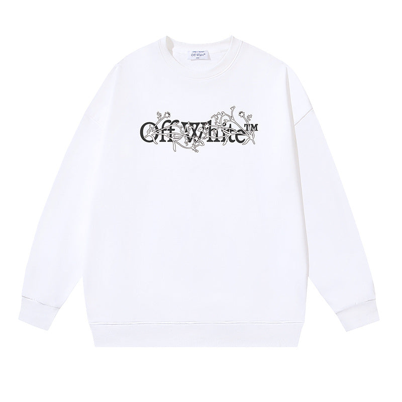 Off-White White Floral Vine Typography Crewneck Sweatshirt