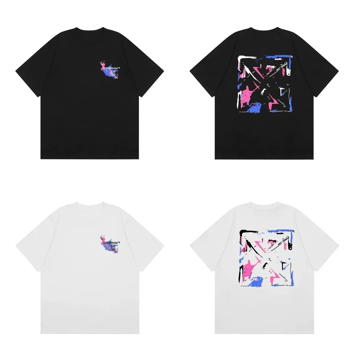 Off-White Pink Purple Abstract Arrow Cross Print Short Sleeve T-Shirt