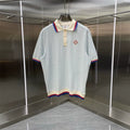 Casablanca Contrast Collar Knit Polo Shirt - Light Blue / Cream