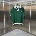 Casablanca Contrast Collar Knit Polo Shirt - Dark Green / White
