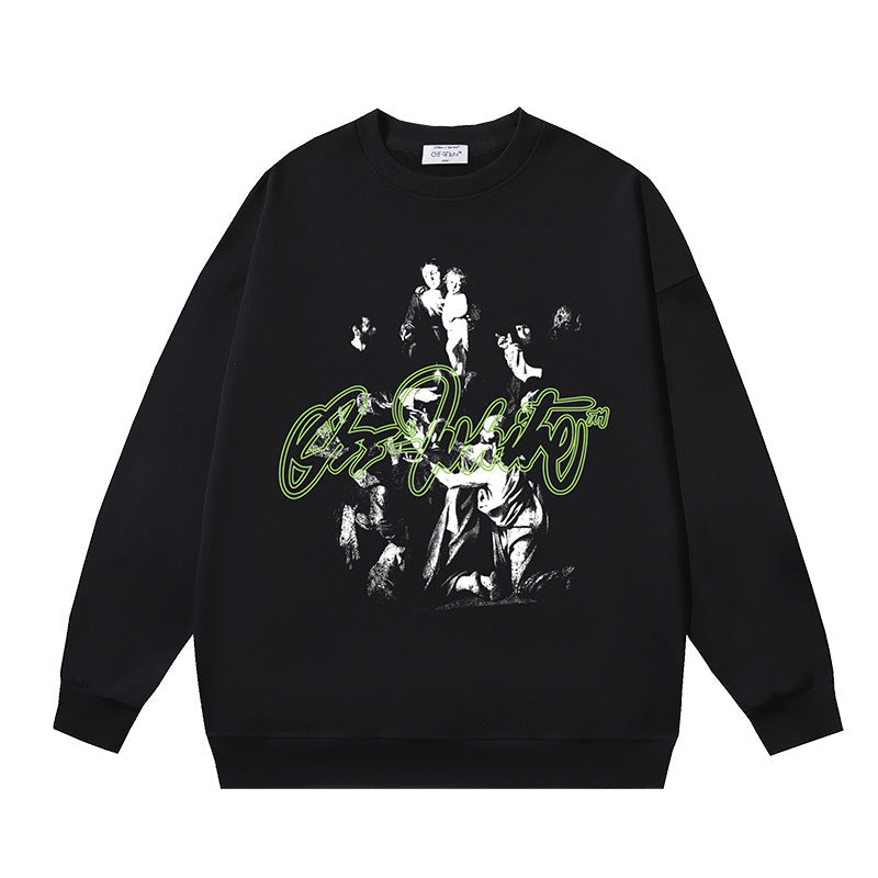 Off-White Black Neon Typography Portrait Crewneck Sweatshirt