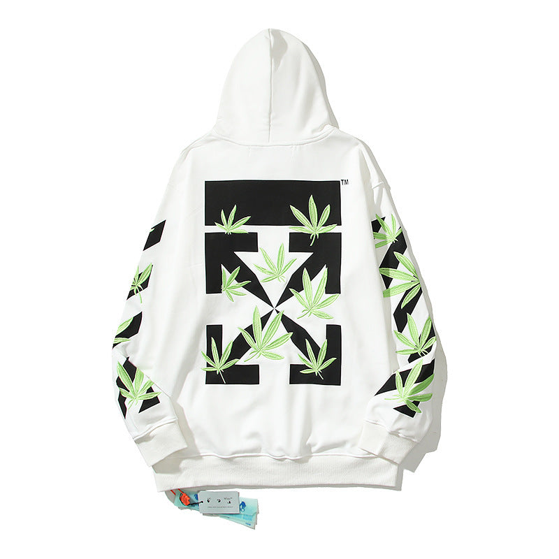 Off-White White Green Botanical Leaf Arrow Hoodie